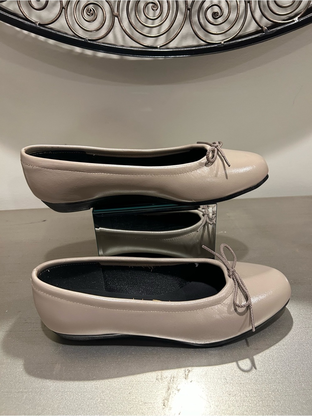 TIC-TAC-TOE  Women's Neutral Taupe Ballet Flats with Bow Detail